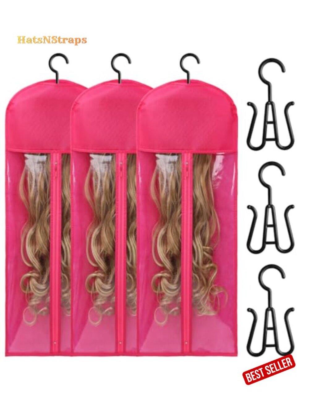 3PCS Extra Long Hair Extension Bags with Hangers, Dustproof Wig Storage
